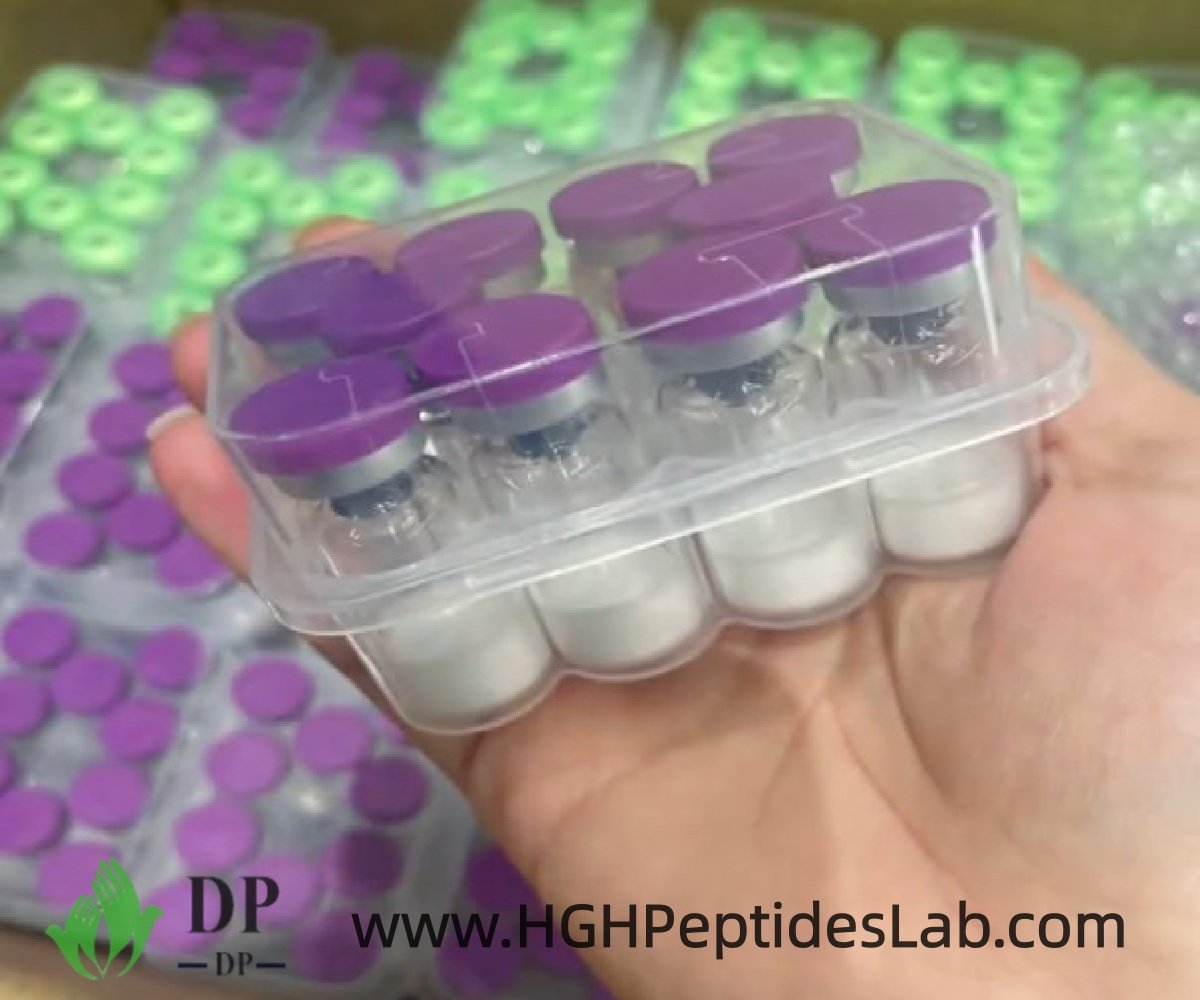 Hand holding a AOD9604 research vial close up