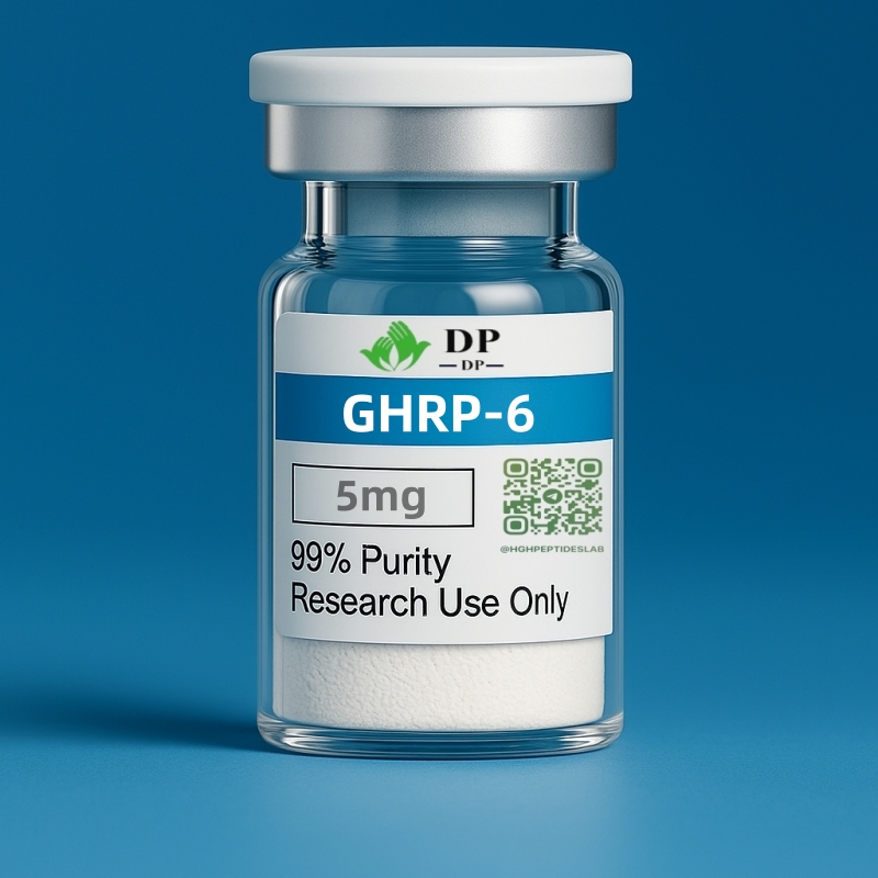 GHRP-6 peptide vial 5mg, white lyophilized powder
