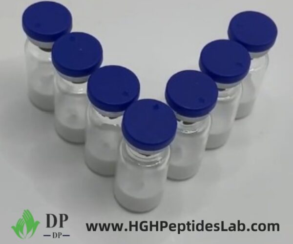 Myostatin peptide vial close-up – white lyophilized powder