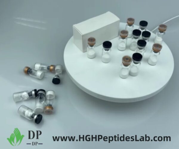 Tesamorelin peptide vials in bulk trays — warehouse snapshot