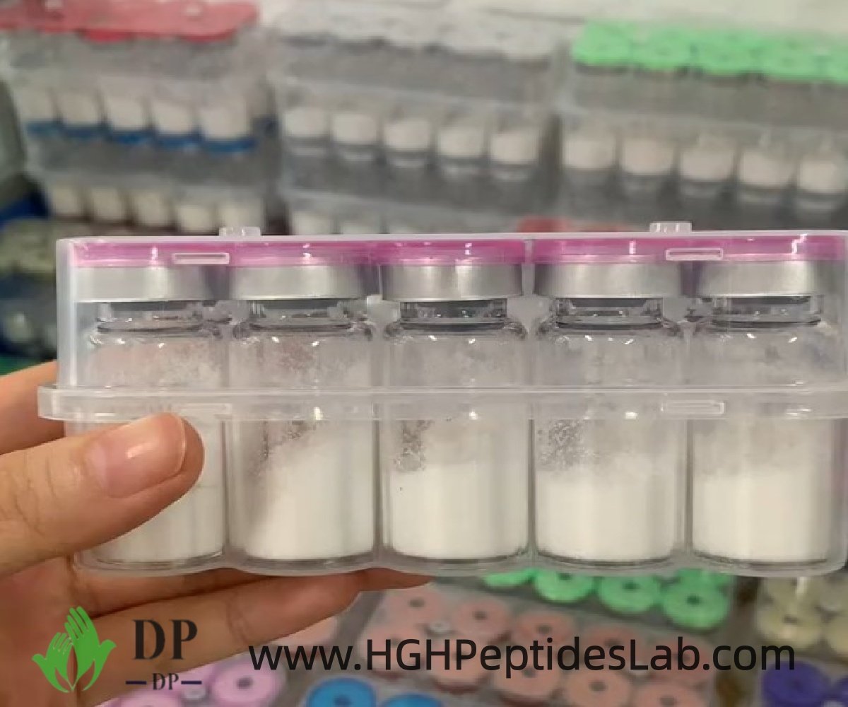 Tirzepatide vials arranged in a transparent storage box