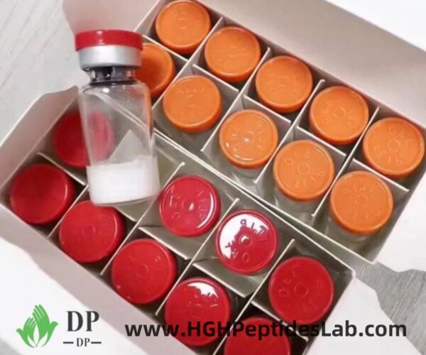 Tirzepatide vials со смешанными оранжевыми и красными колпачками во внутренней картонной упаковке