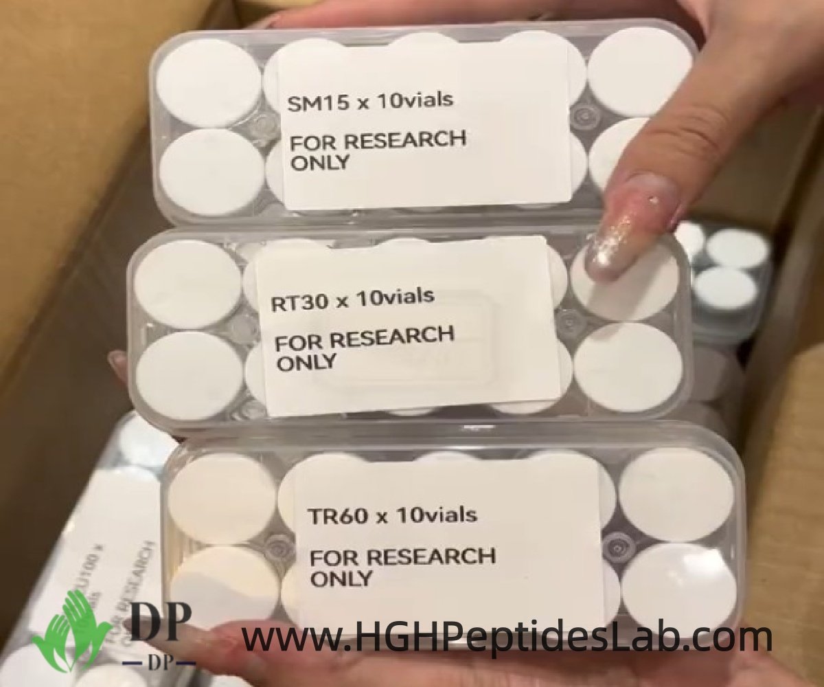 Tirzepatide vial displayed together with other peptide vials