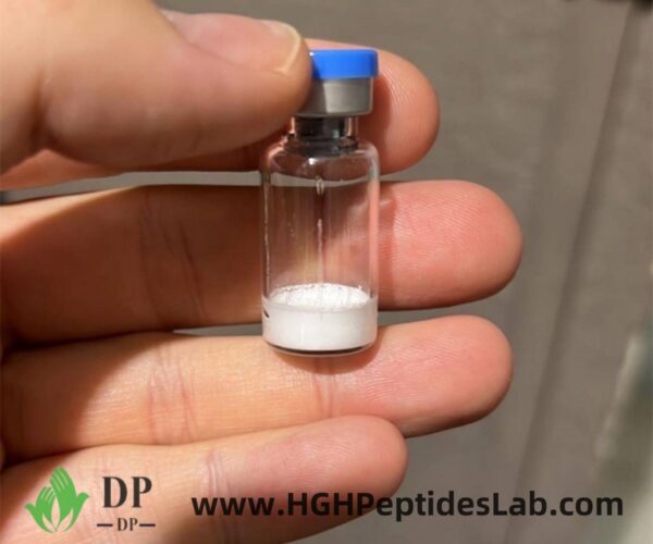Peptide vial close-up — clean label & seal — 99% purity
