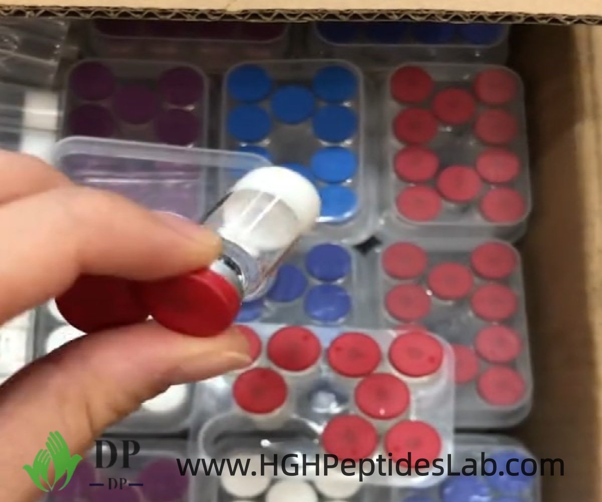 Hand holding a Blend Cagrilintide 5mg plus Semaglutide 5mg research vial close up